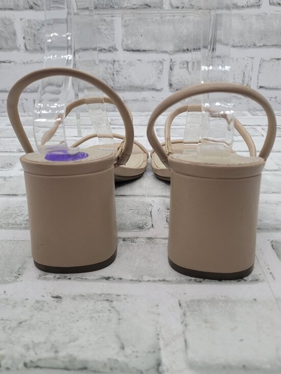 Marc Fisher Galvin Nude Tan Chunky Block Heel Strappy Minimalist Size 8.5- READ - Picture 5 of 8